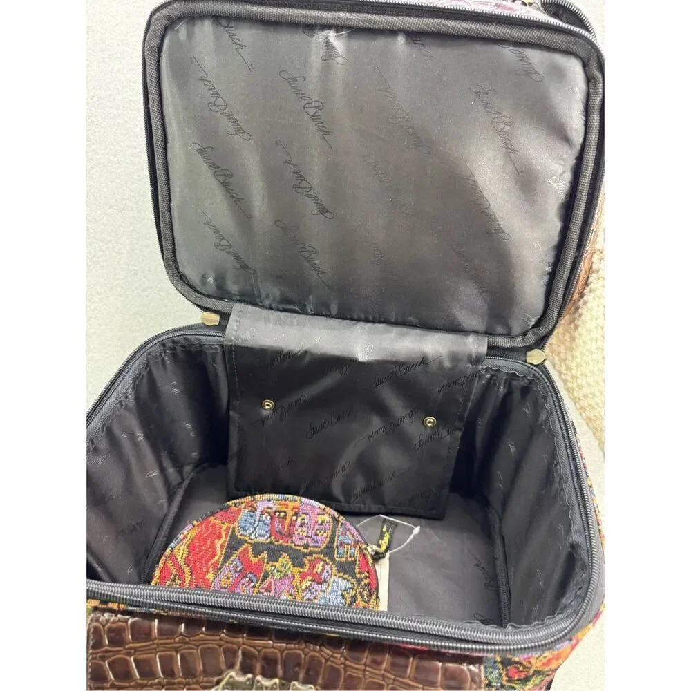 Laurel Burch Womens Multicolor Cat Faces Travel Cosmetic Makeup Train Case